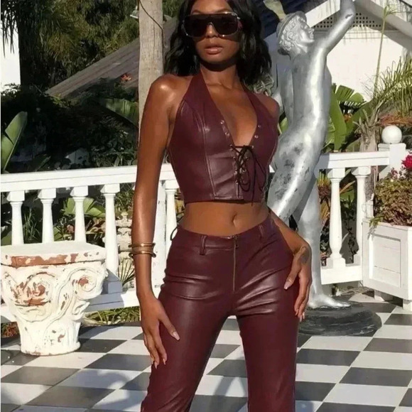 I am Gia Romy Vegan Leather  Pants XS oxblood - Picture 2 of 10